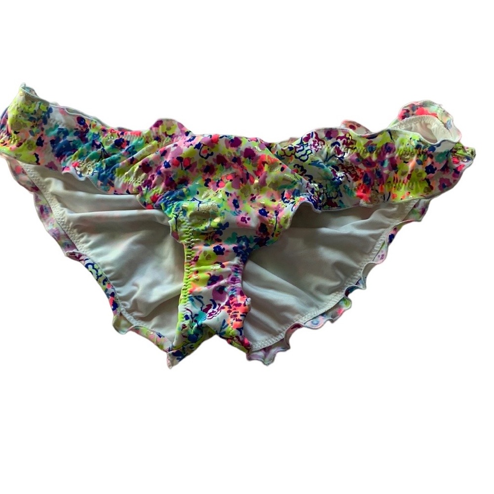 Victoria’s Secret Neon Floral Ruffled Cheeky Bikini Bottom US Small